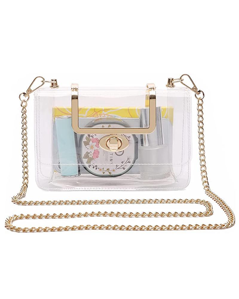 

Twist Lock Clear See Through Satchel Bag With Inner Pouch, Gold