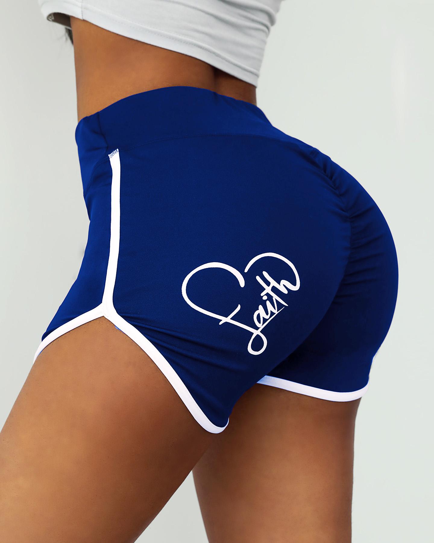 

High Waisted Butt Lifting Scrunch Booty Yoga Shorts, Dark blue