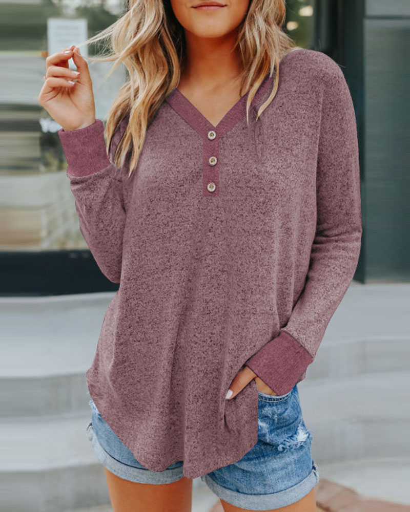 

Button Front Long Sleeve Top, Red