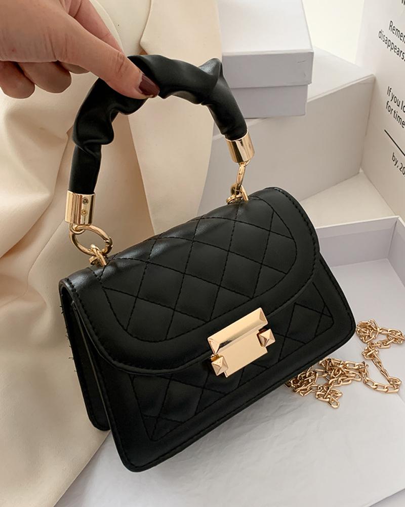 

Chain Strap Flap Quilted Crossbody Bag, Black