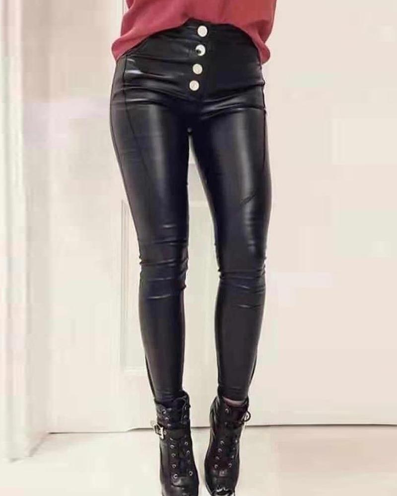 Faux Leather Buttoned Pants Online. Discover hottest trend fashion at