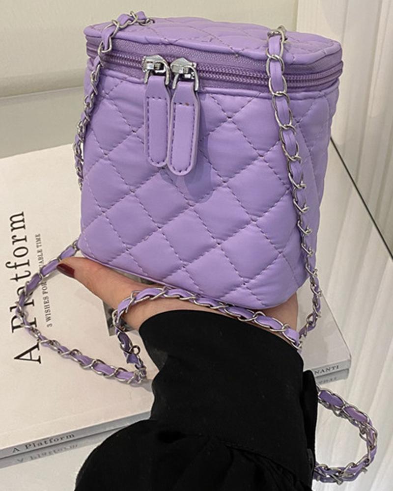 

Quilted Zipper Design Bucket Crossbody Shoulder Bag, Purple
