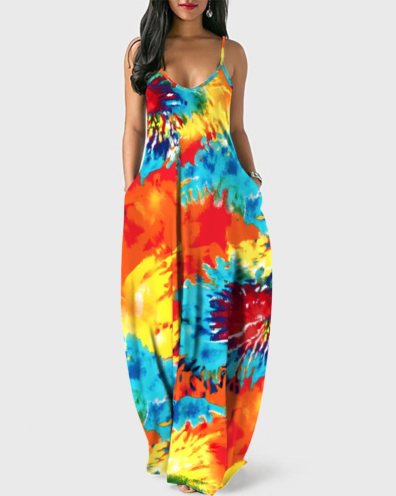 

Tie Dye Print Spaghetti Strap Maxi Dress, Multicolor