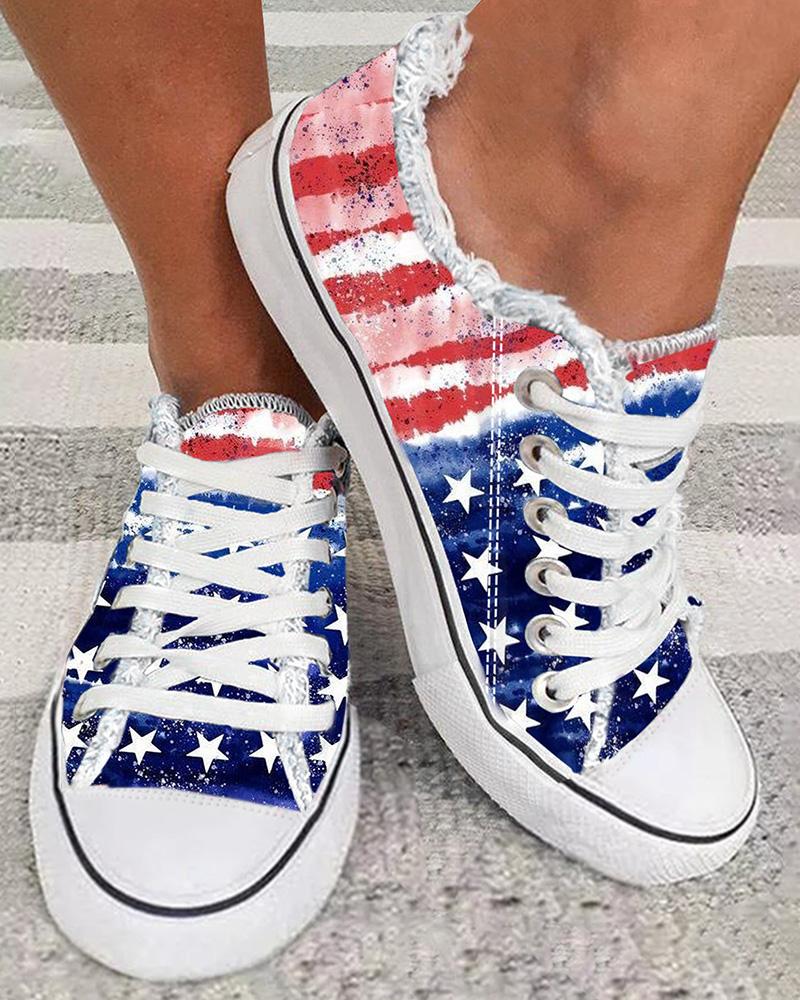 

Independence Day Flag Print Fringe Hem Sneakers, Multicolor