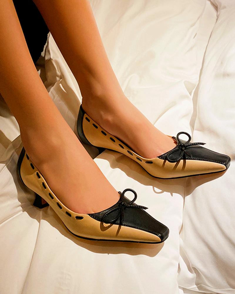 

Square Toe Bow Tie Pumps, Khaki