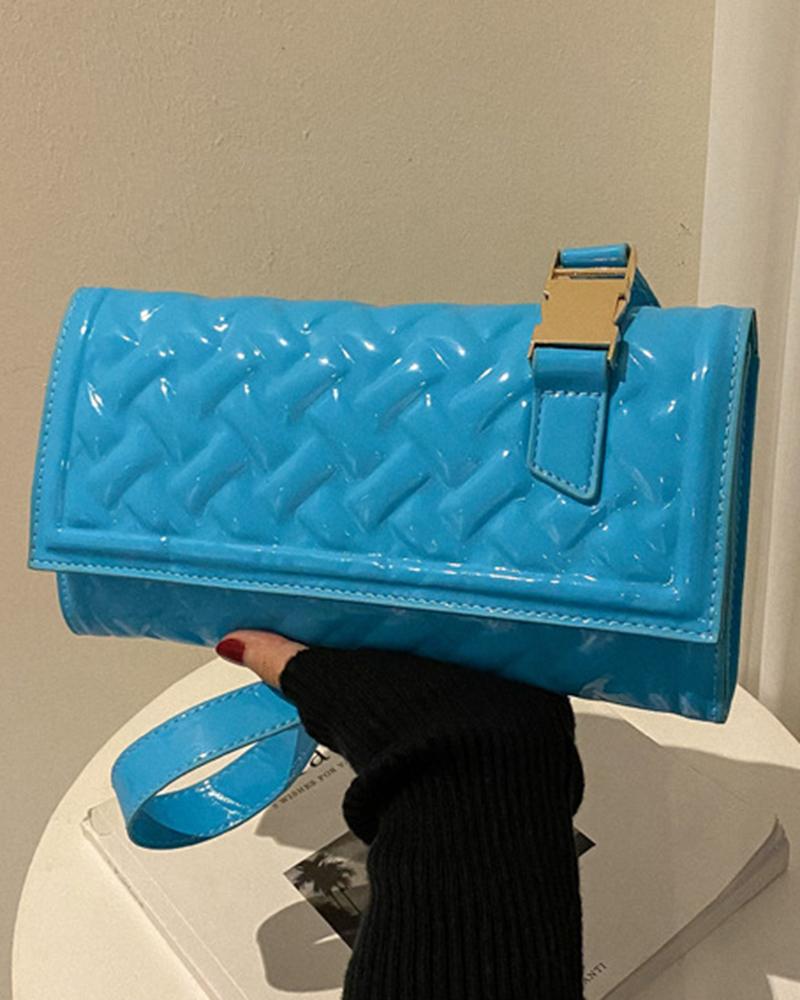 

Quilted Flap Rectangular Shoulder Bag, Lighted blue