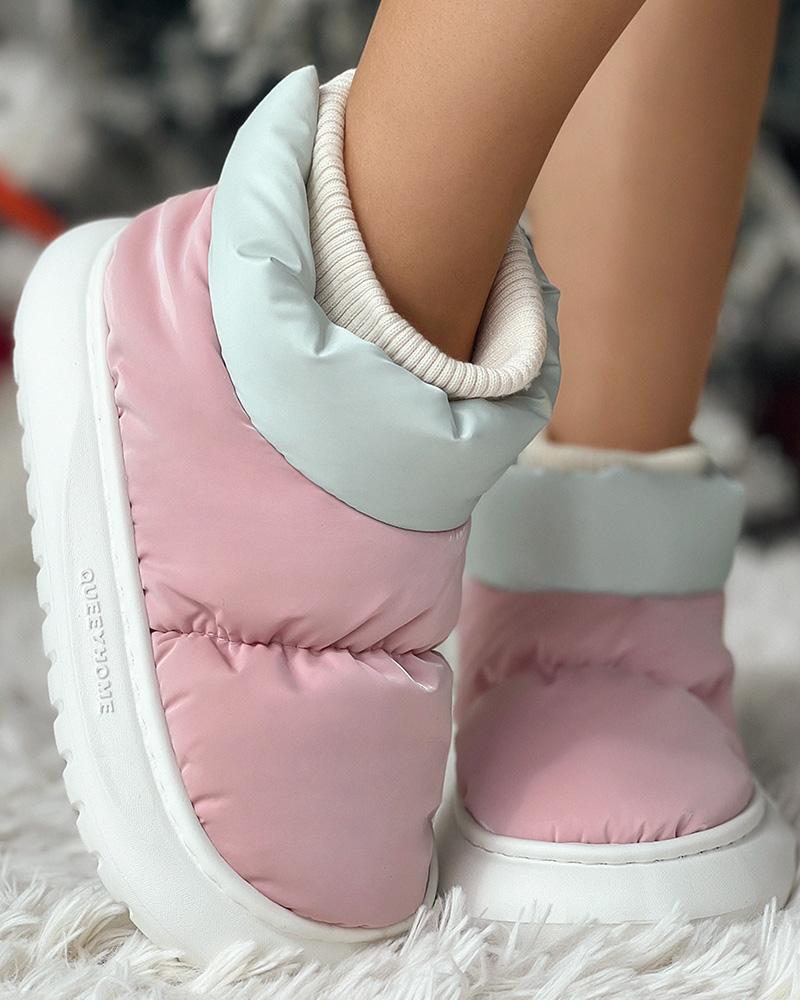 

Quilted Lined Puffer Bootie Slippers, Pink