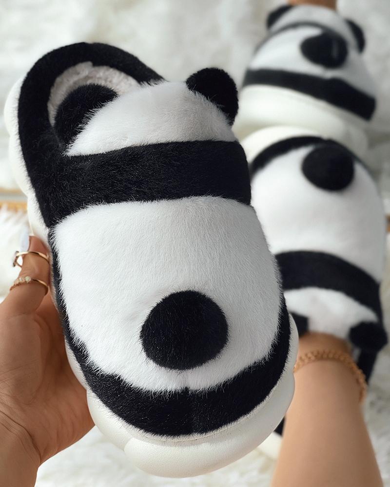 

Panda Shaped Fuzzy Slippers, Blackwhite