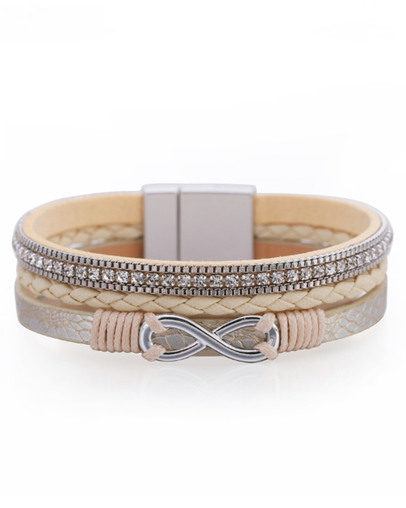 

1pc Bohemian Rhinestone Beaded Wide Magnet Bracelet, Beige