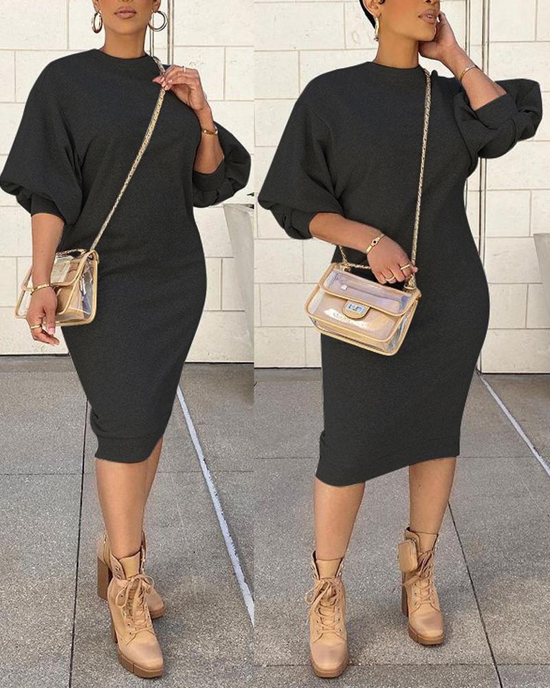 

Plus Size Lantern Sleeve Sweatshirt Dress, Black