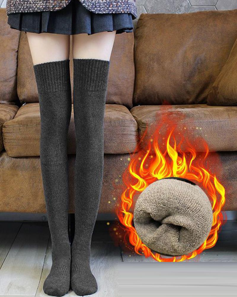 

1Pair Lined Over The Knee Thermal Socks, Dark grey