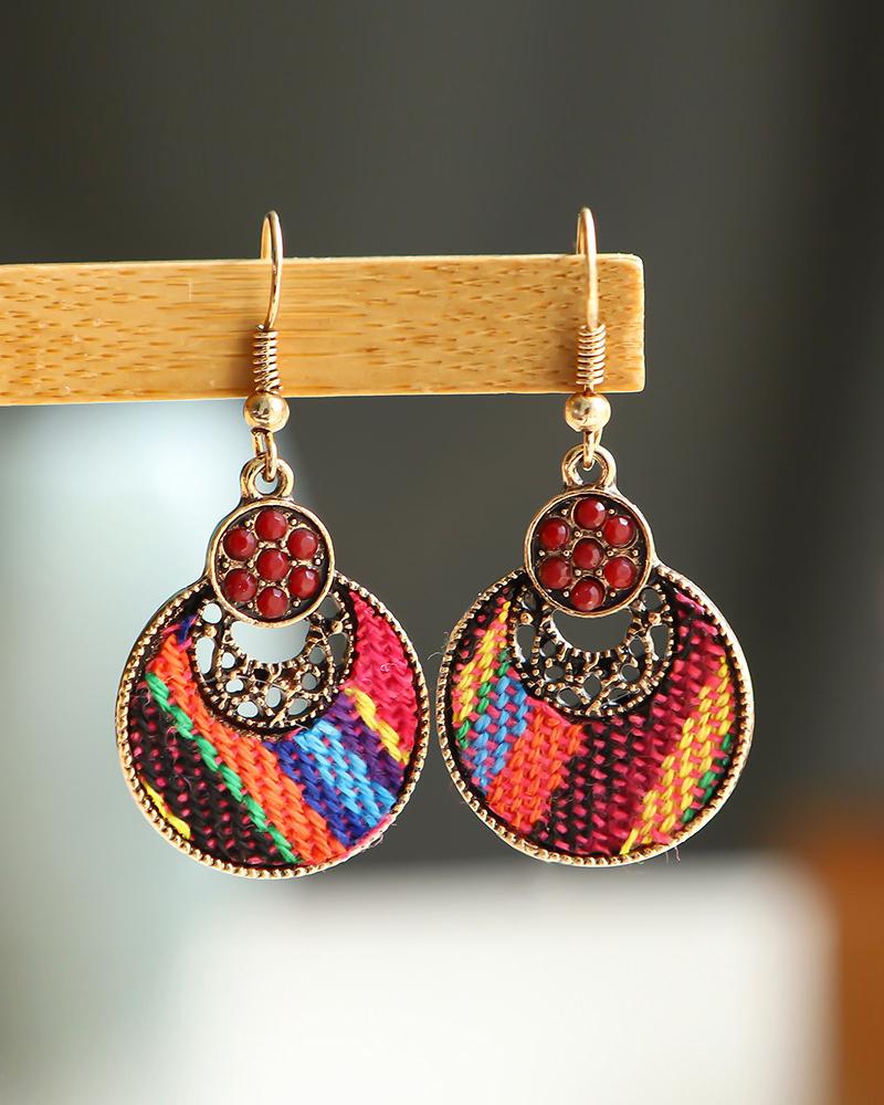 

1Pair Rhinestone Decor Hollow Out Drop Earrings, Red