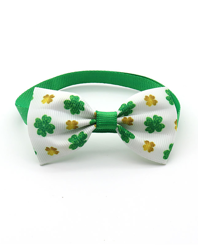 

1pcs St. Patrick's Day Clover Print Pet Bow, Style3