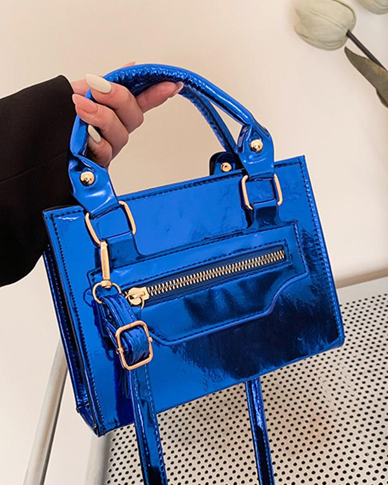 

Zipper Detail Tassel Satchel Bag, Blue