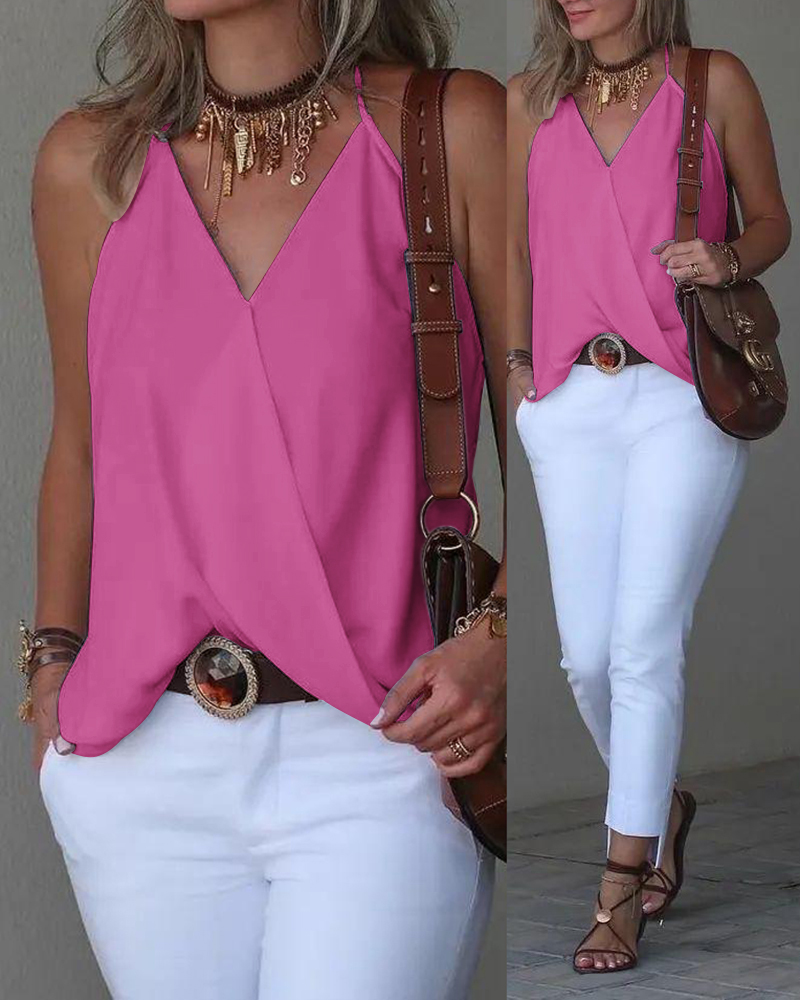 

Halter Sleeveless Wrap Tank Top, Rose red