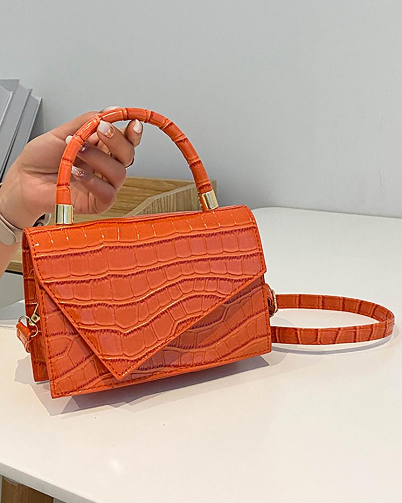 

Vintage Croc Embossed Crossbody Bag With Handle, Orange