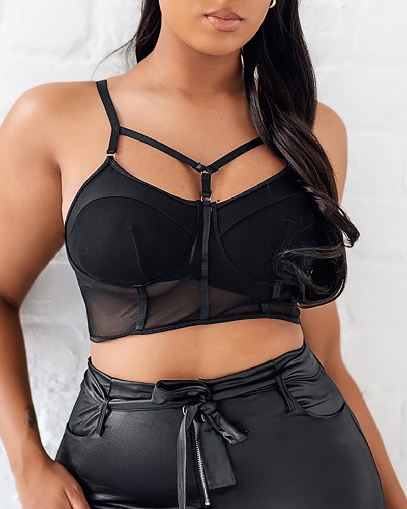 

Sleeveless Cutout Sheer Mesh Bustier Top, Black