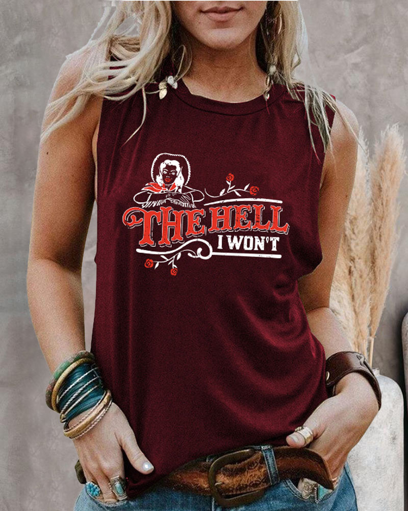 

Letter Figure Print Casual Tank Top, Wine red