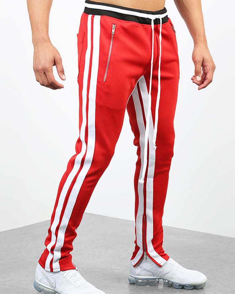 

Colorblock Color-Stripe Skinny Sweatpants, Red