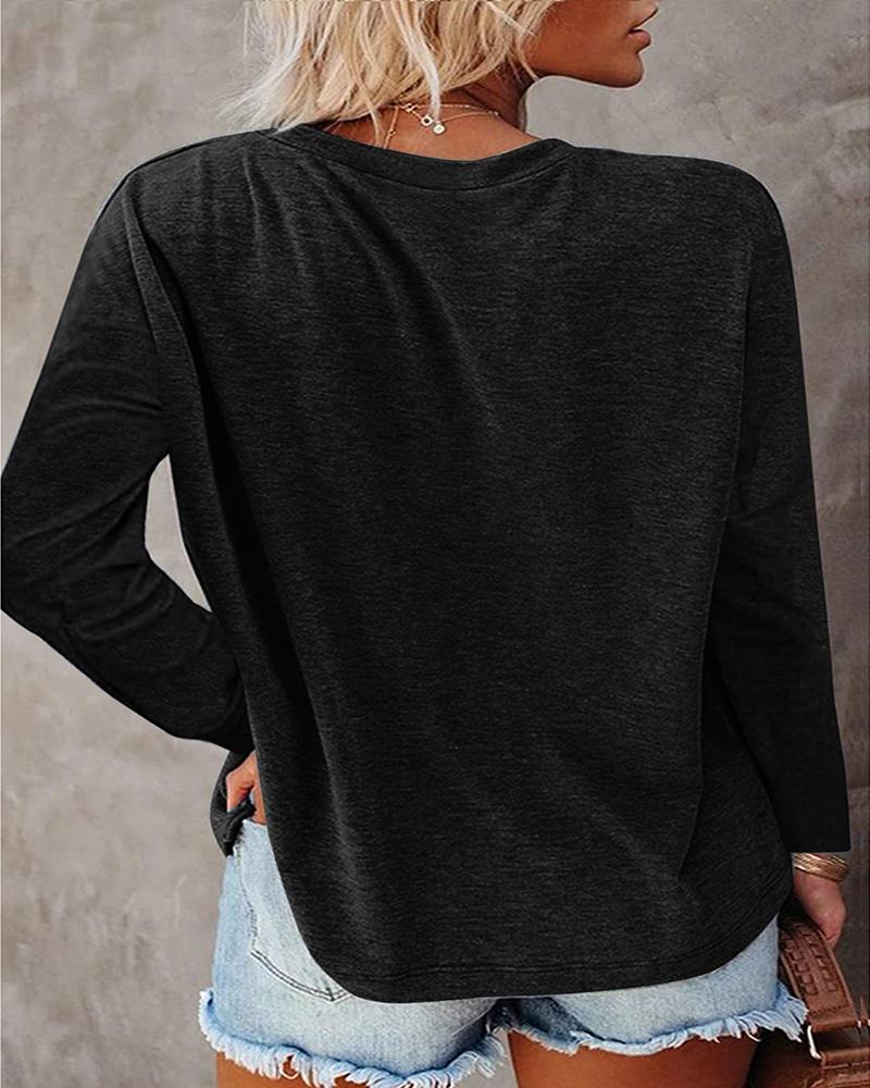 

Pocket Design Long Sleeve Casual Top, Black