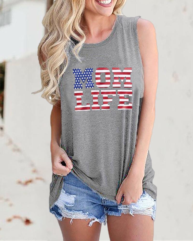 

Independence Day Letter Flag Print Sleeveless Top, Gray