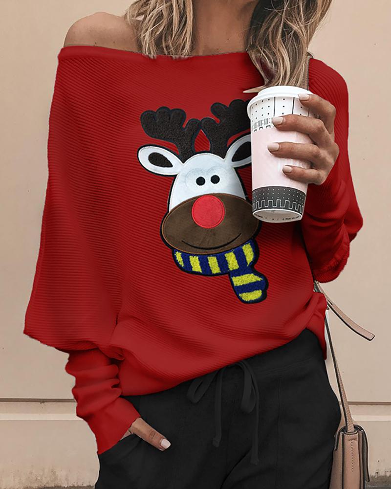 

Christmas Moose Print Ribbed Top, Red