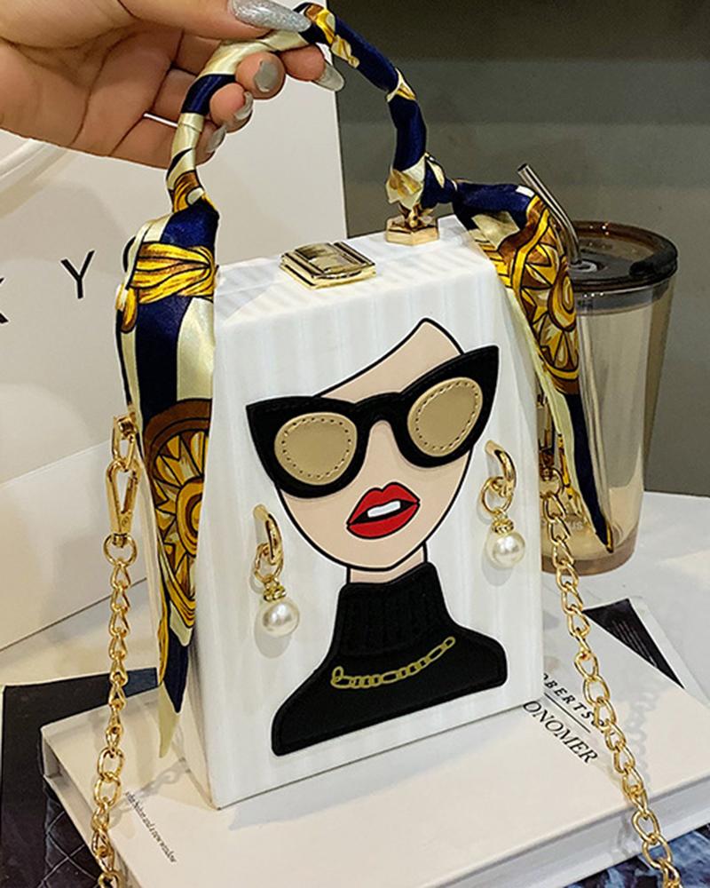 

Vintage Figure Pearls Decor Evening Phone Bag, White