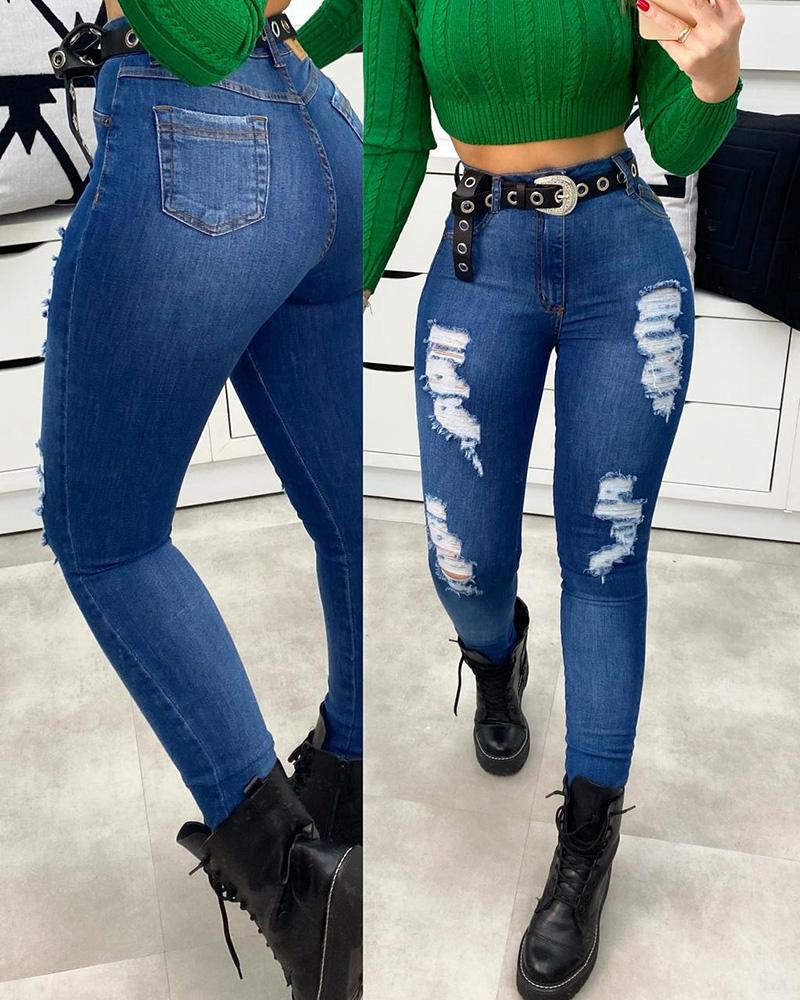 

Ripped High Waist Skinny Jeans, Blue