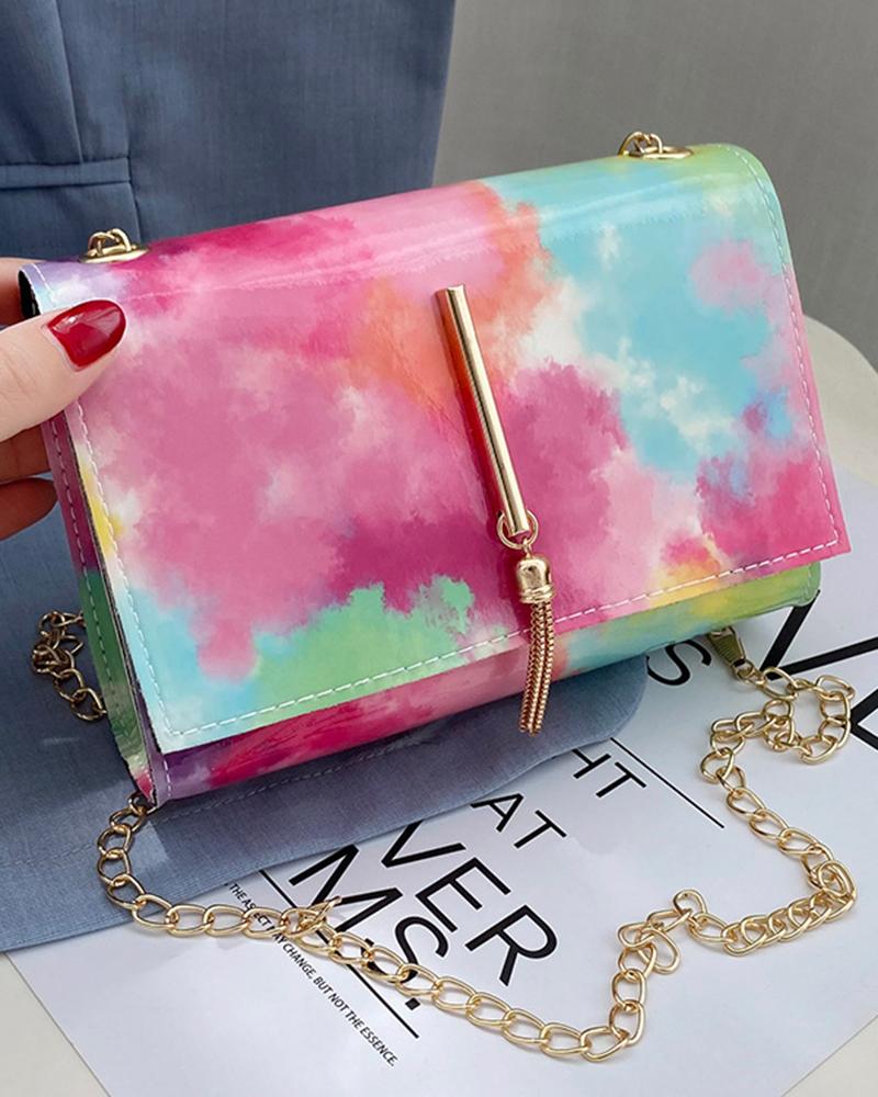 

Tie Dye Print Chain Strap Crossbody Phone Bag, Purple