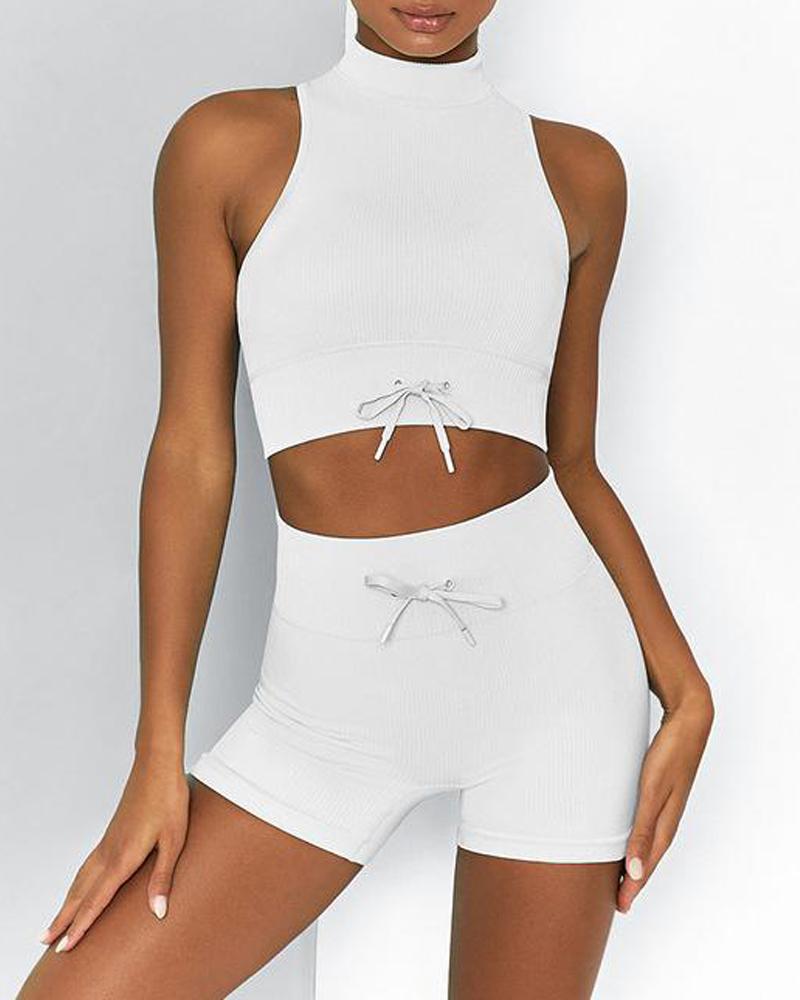 

High Waist Drawstring Active Set, White