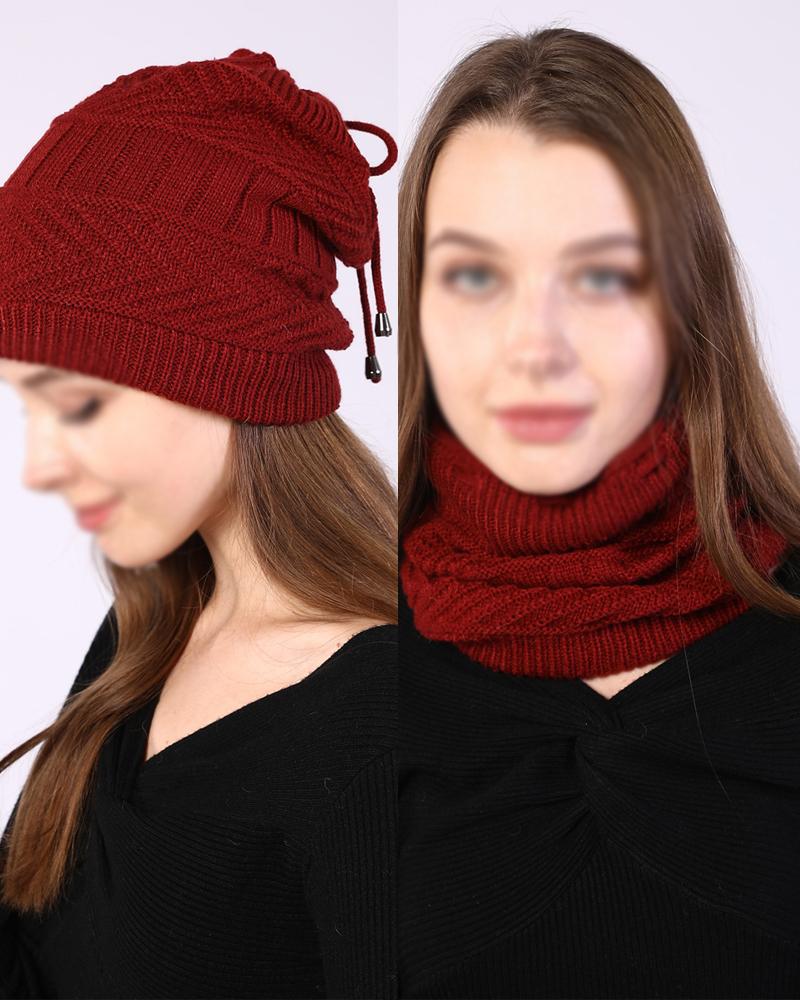 

1pc Multi-way Wear Warm Knit Beanie Hat Neck Warmer Scarf, Red