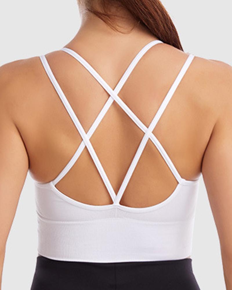 

Crisscross Backless High Impact Yoga Sports Bra Tank Top, White