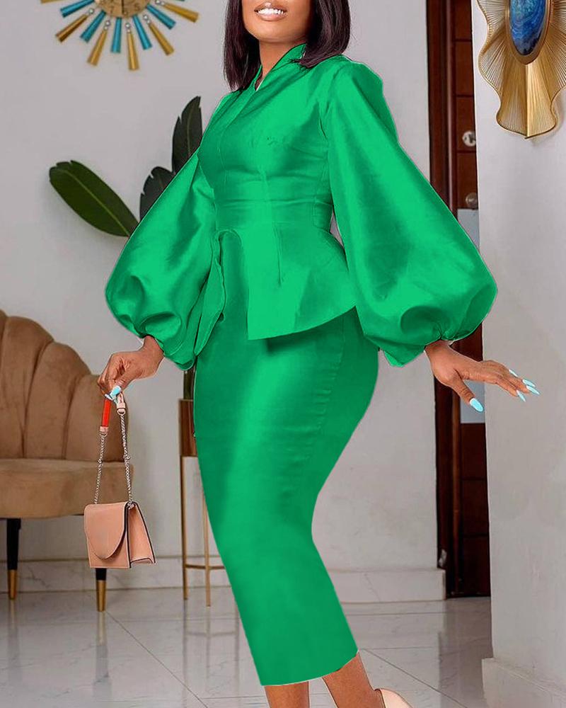 

Lantern Sleeve Slit Party Dress, Green