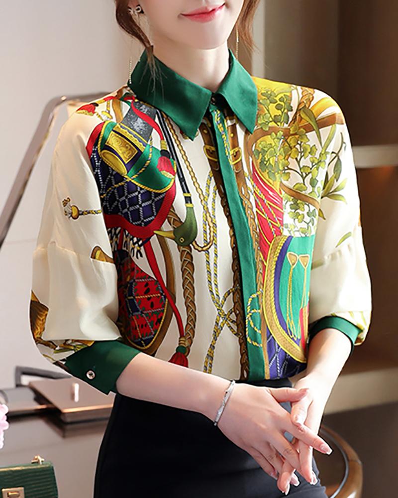 

Graphic Plants Animal Print Long Sleeve Shirt, Multicolor