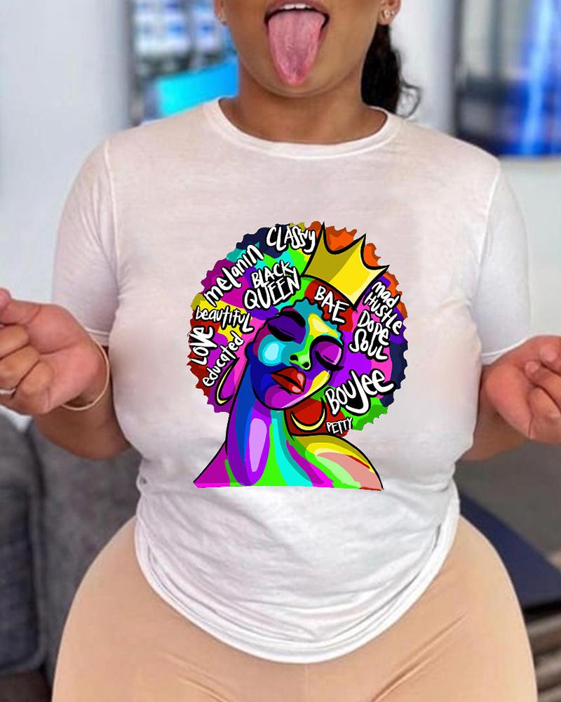 

Cartoon Profile With Crown Print T-shirt, White