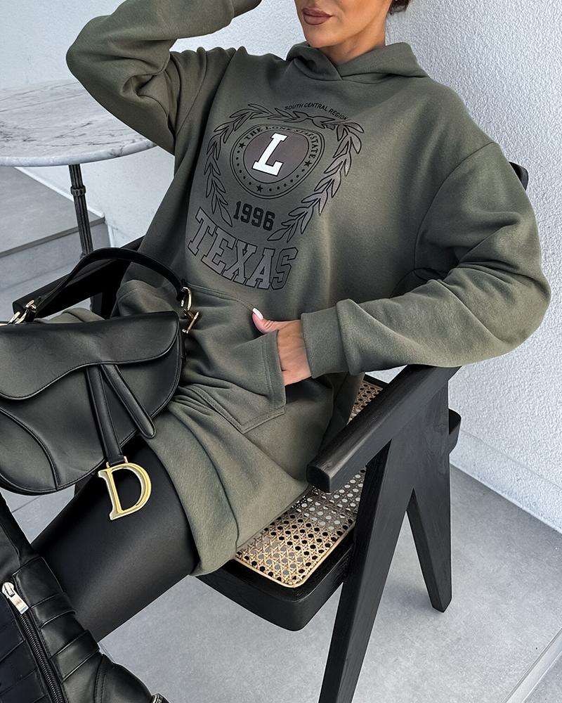 

Letter Graphic Print Pocket Design Hoodie, Army green