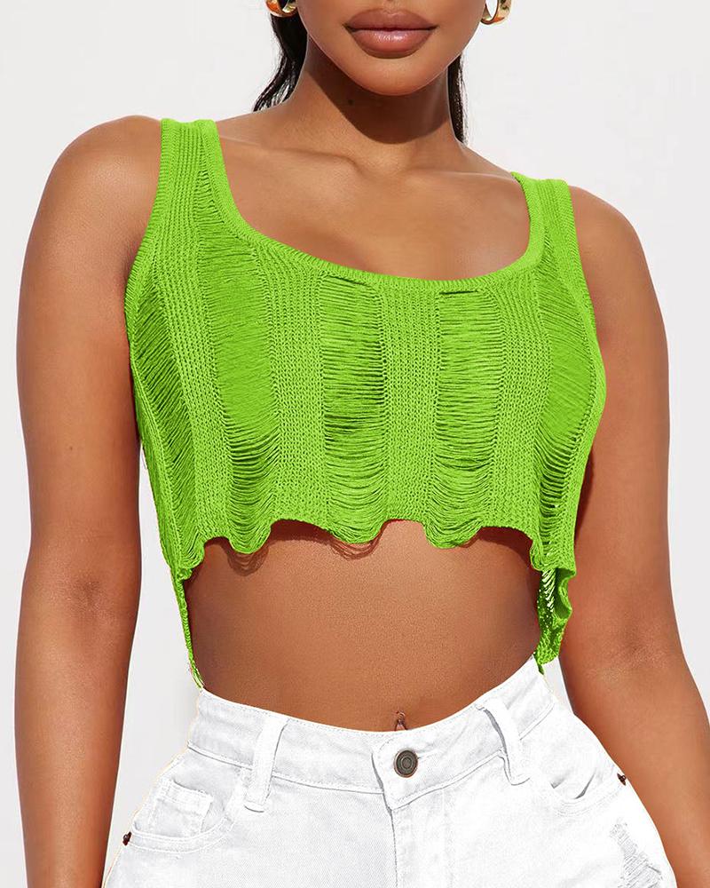 

Hollow Out Sleeveless Crop Top, Green