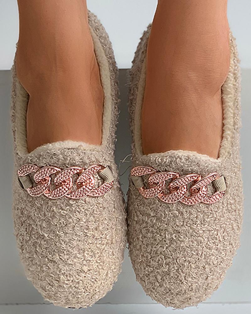 

Chain Pattern Decor Fluffy Shoes, Khaki