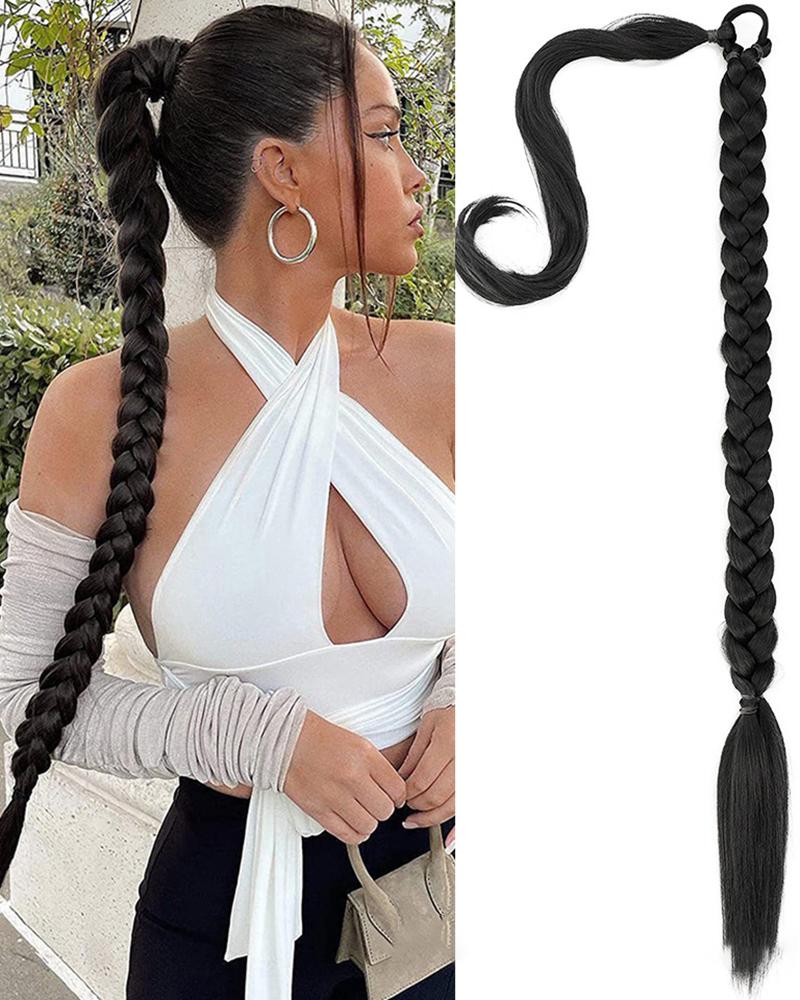 

1pc Heat Resistant Synthetic Long Straight Wrap Around Ponytail Extension With Elastic Tie, Style1