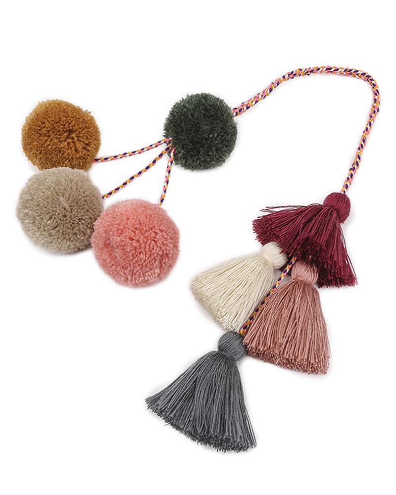 

Tassel Pom Pom Decor Bag Accessories Key Ring, Wine red