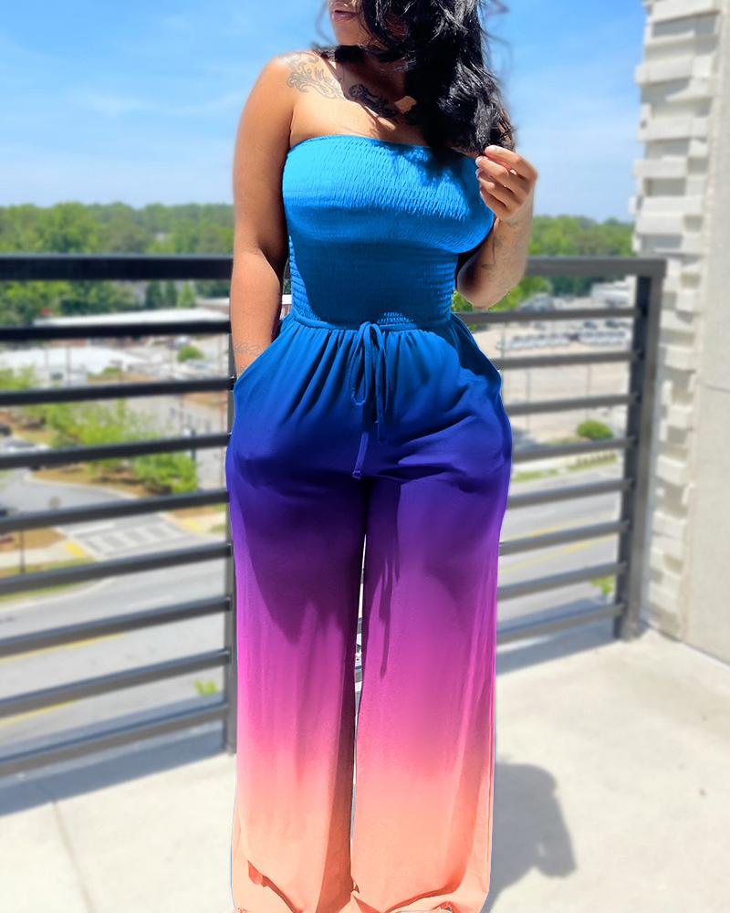 

Ombre Shirred Bandeau Wide Leg Jumpsuit, Blue