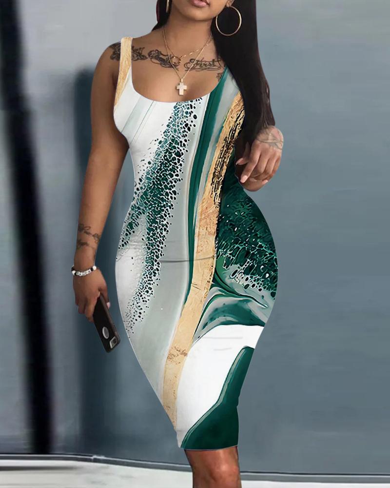 

Tie Dye Print Sleeveless Bodycon Dress, Green