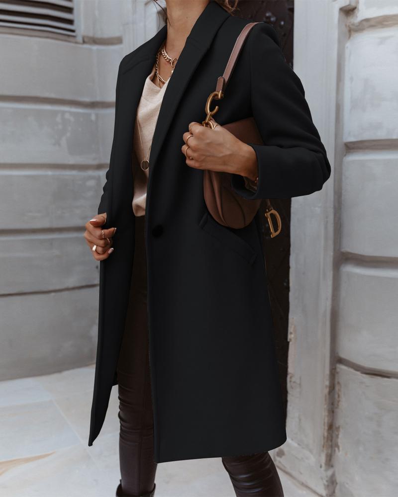 

Plain Pocket Detail Single Button Longline Coat, Black