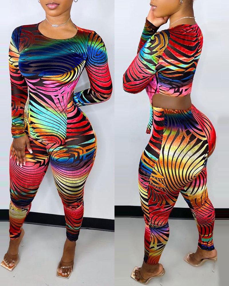 

Abstract Print Long Sleeve Asymmetrical Top & Pants Set, Multicolor