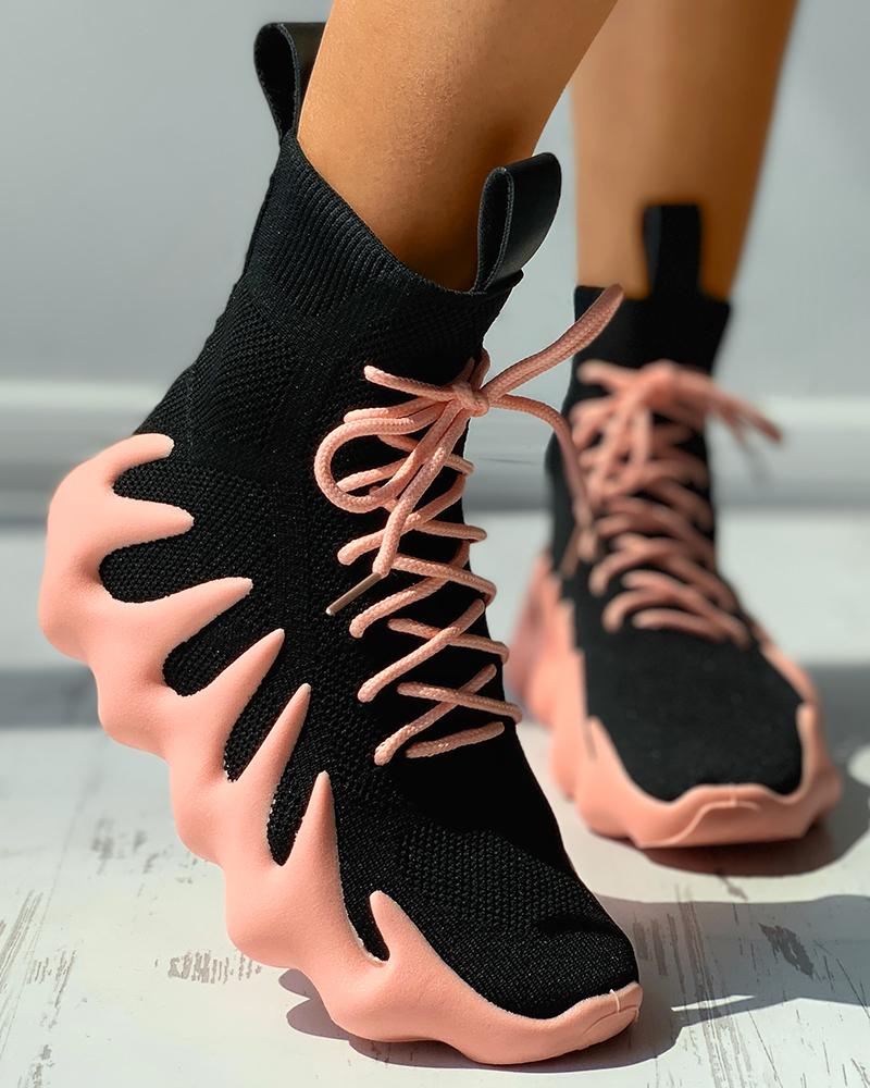 

Knit Breathable Lace-up Colorblock Sneaker, Pink
