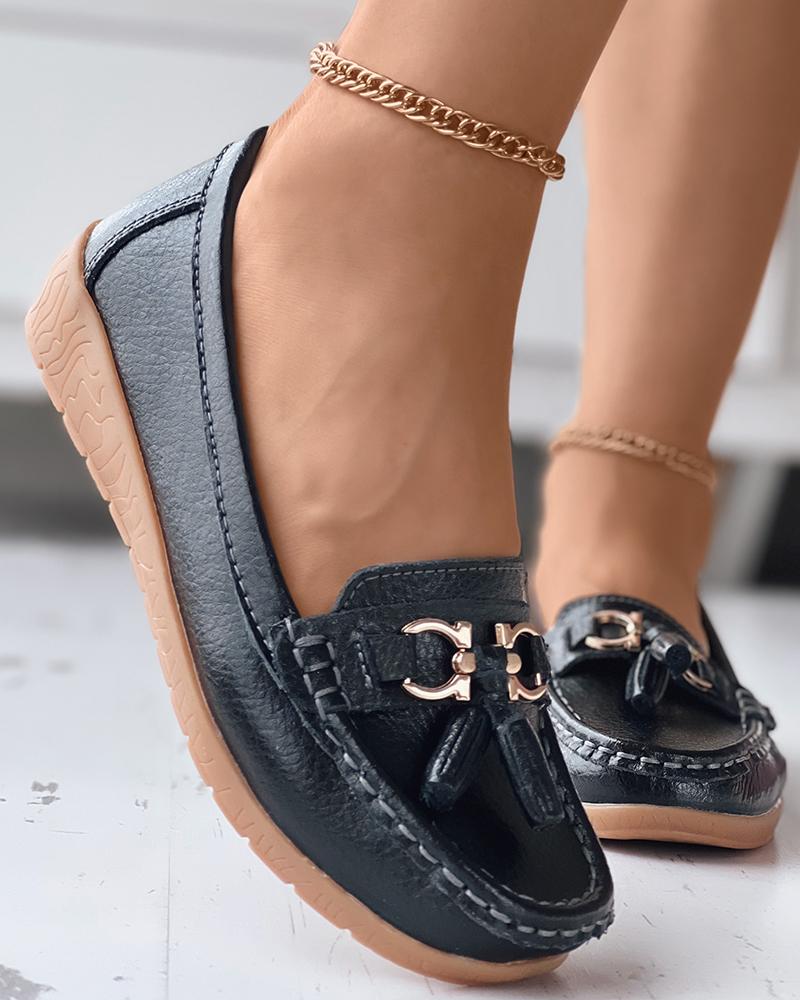 

PU Leather Slip On Loafers, Black