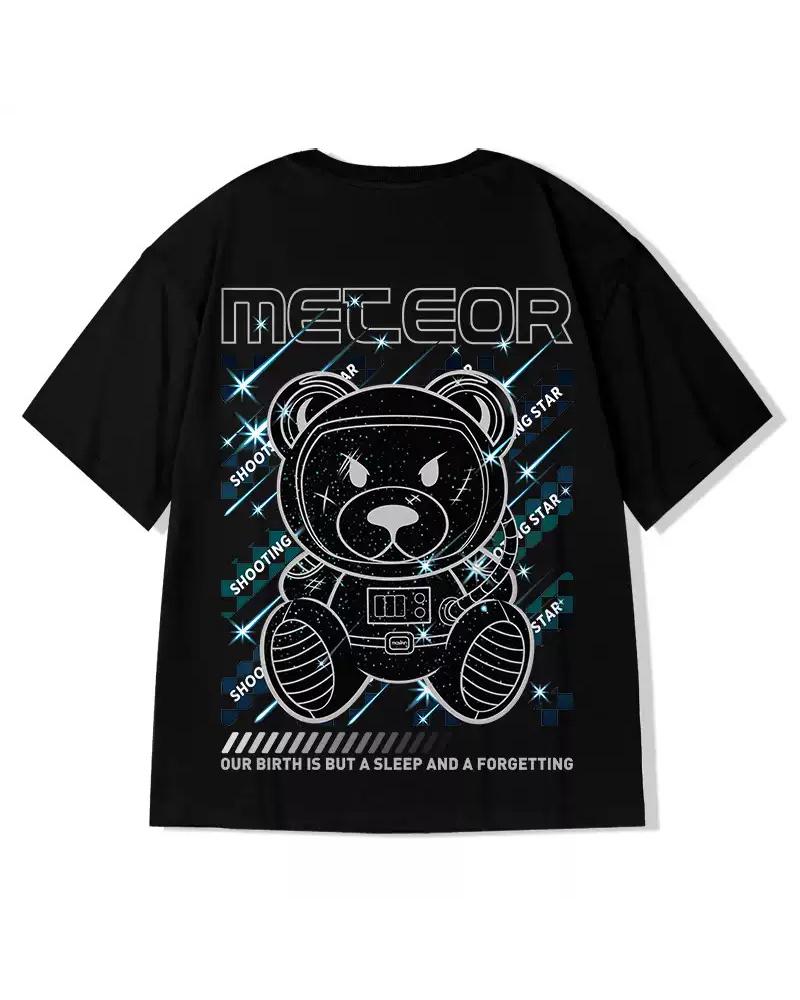 

Hip-hop Cartoon Print Short Sleeve Oversize T-shirt, Black