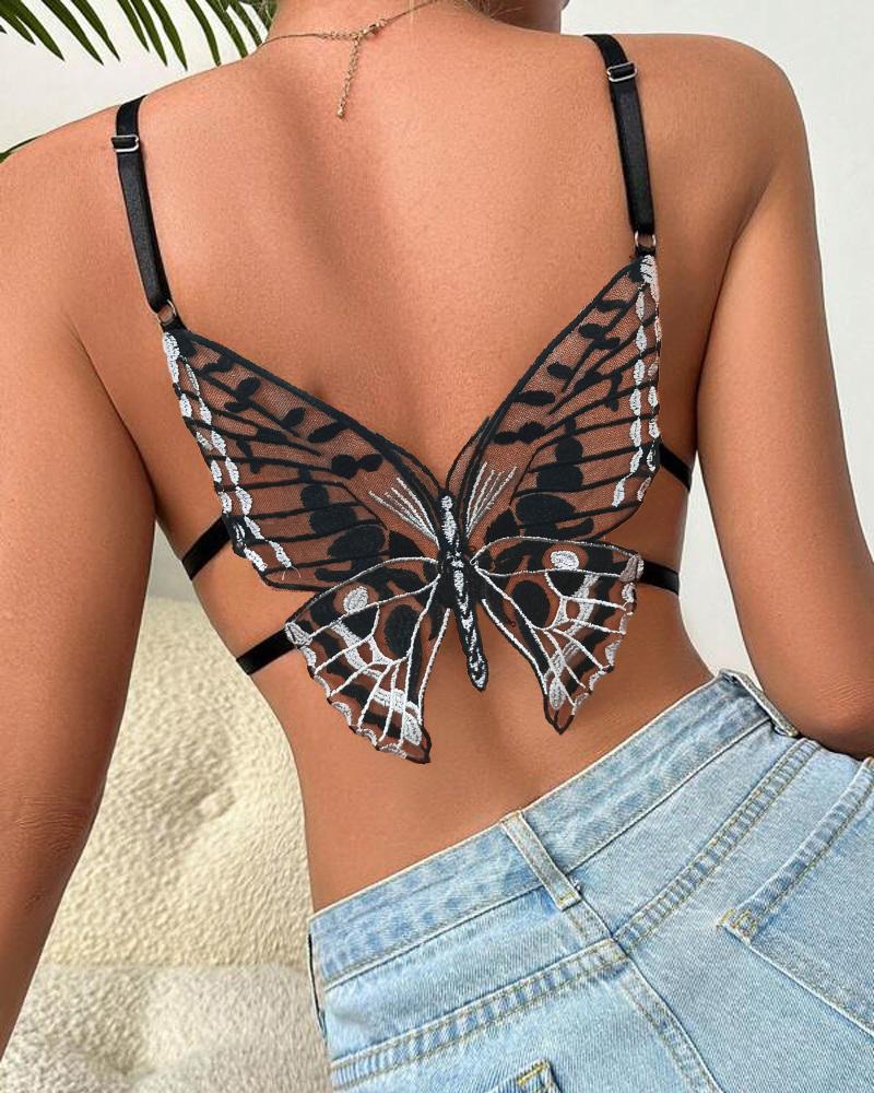 

Butterfly Pattern Crochet Lace Wireless Lifting Bra, Black