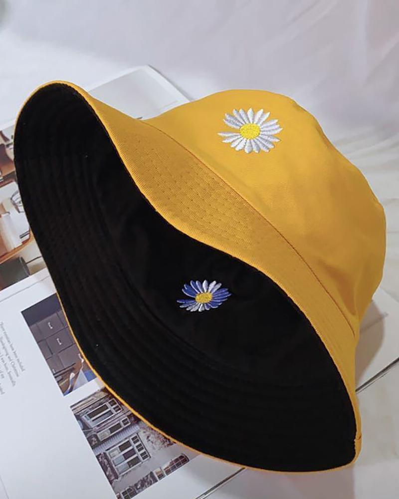 

Daisy Embroidery Bucket Hat, Yellow