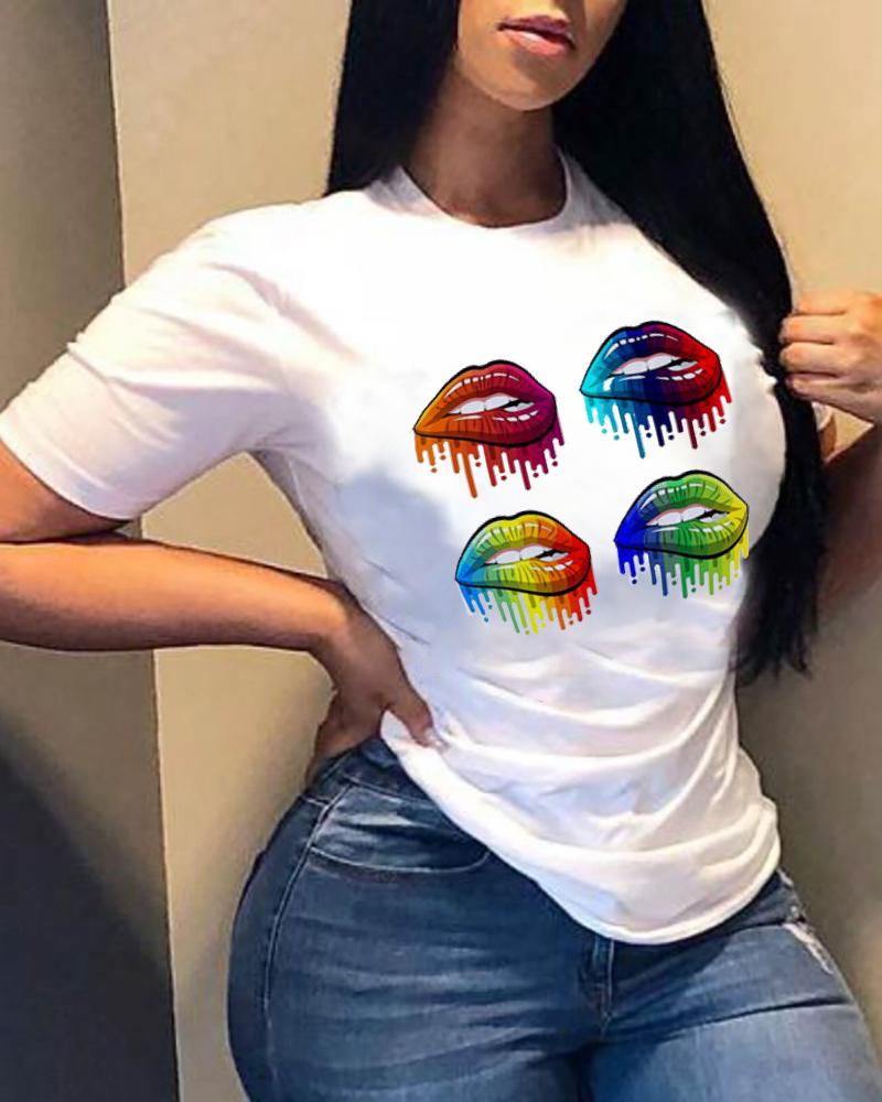 

Colorblock Lips Print Short Sleeve T-shirts, Style3